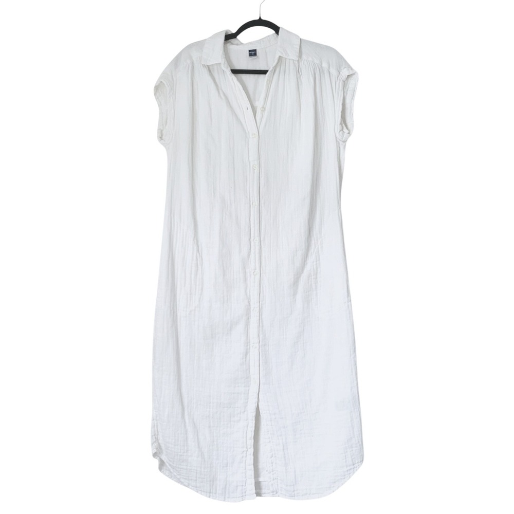 Old Navy Shirt Dress Womens XS White Maternity Cotton Gauze Coastal Resort Midi